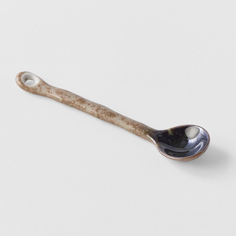 Ceramic Spoon 12cm Crystal Green Glaze — Detail View | Valley Botanicals
