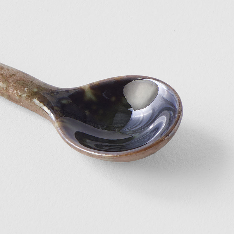 Ceramic Spoon 12cm Crystal Green Glaze — Angle View | Valley Botanicals