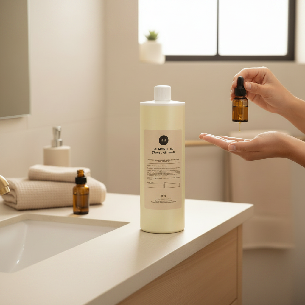 Sweet Almond Oil 500ml — Flat Lay | Valley Botanicals